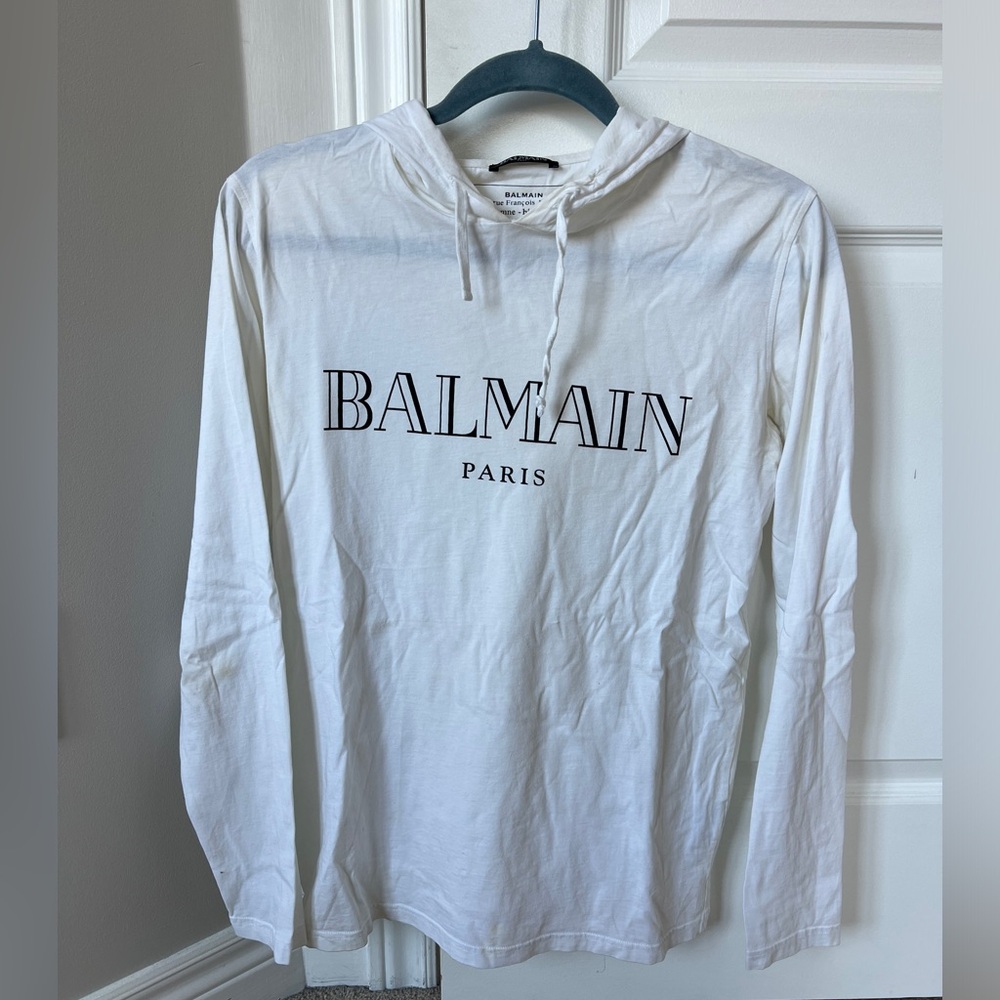 Balmain White Hoodie with Logo